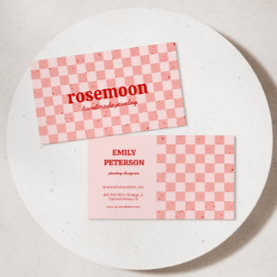 Checkered Pink Red Retro Business Card