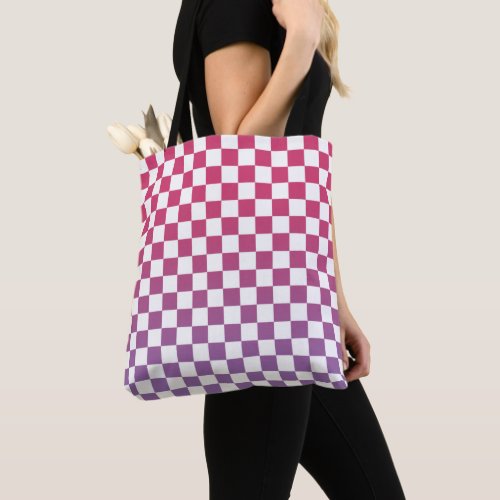 Checkered Pink to Purple and White Pattern Tote Bag