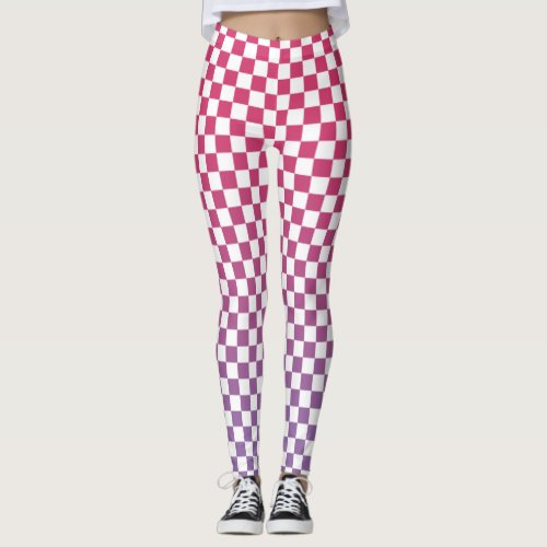 Checkered Pink to Purple Gradient Pattern Leggings