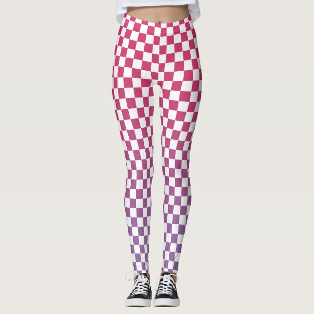 Checkered Pink to Purple Gradient Pattern Leggings (Front)