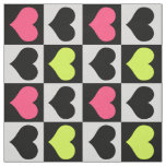 Checkered Pink Yellow Black Hearts Love Fabric