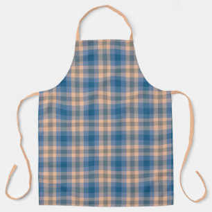 Checkered Plaid Beige Blue Gray And Peach Apron