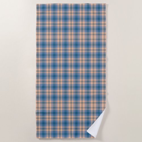 Checkered Plaid Beige Blue Gray And Peach Beach Towel