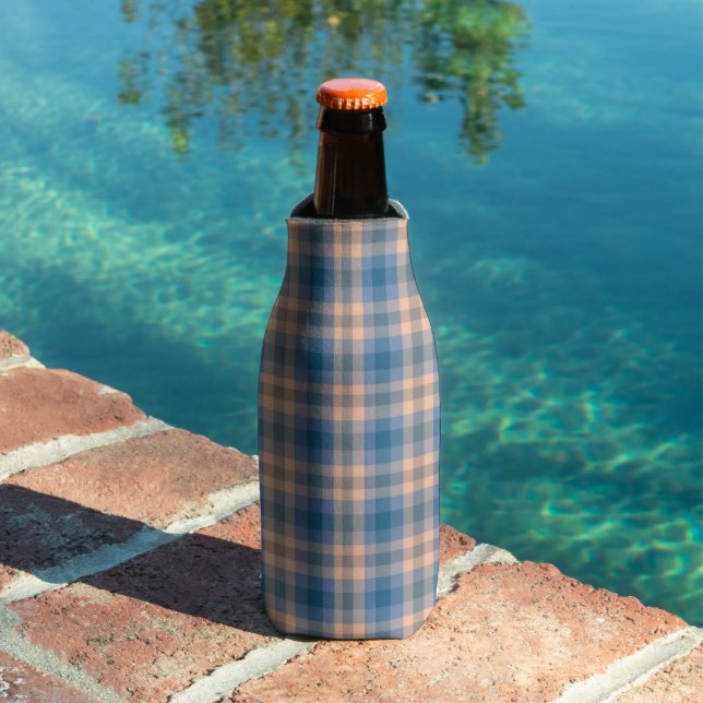 Checkered Plaid Beige Blue Gray And Peach Bottle Cooler (In Situ Pool)