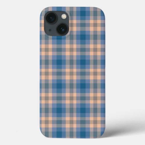 Checkered Plaid Beige Blue Gray And Peach iPhone 13 Case