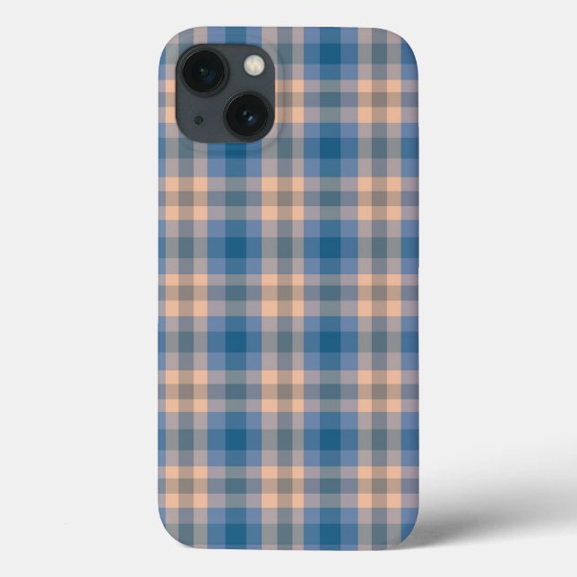 Checkered Plaid Beige Blue Gray And Peach Case-Mate iPhone Case (Back)
