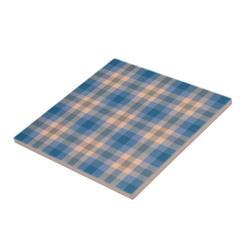 Checkered Plaid Beige Blue Gray And Peach Ceramic Tile