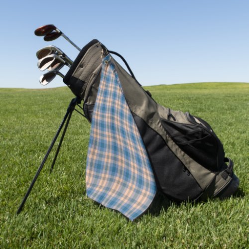 Checkered Plaid Beige Blue Gray And Peach Golf Towel