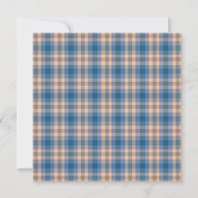 Checkered Plaid Beige Blue Gray And Peach Holiday Card (Front)
