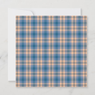 Checkered Plaid Beige Blue Gray And Peach Holiday Card