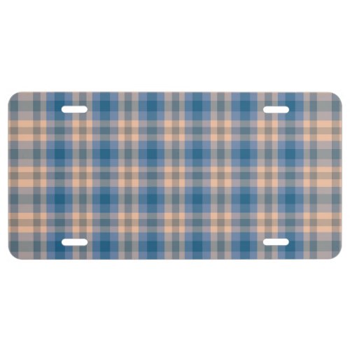 Checkered Plaid Beige Blue Gray And Peach License Plate