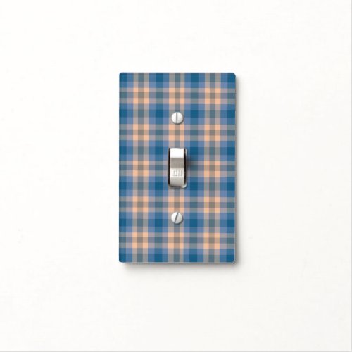 Checkered Plaid Beige Blue Gray And Peach Light Switch Cover