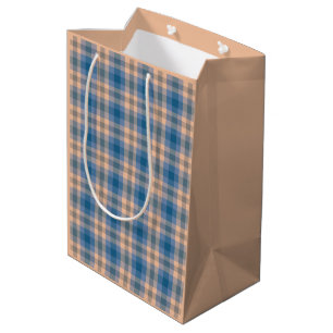 Checkered Plaid Beige Blue Gray And Peach Medium Gift Bag