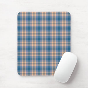 Checkered Plaid Beige Blue Gray And Peach Mouse Pad
