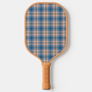 Checkered Plaid Beige Blue Gray And Peach Pickleball Paddle
