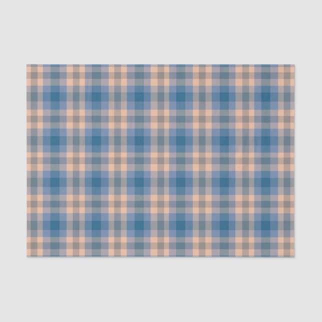 Checkered Plaid Beige Blue Gray And Peach Tissue Paper (Front)