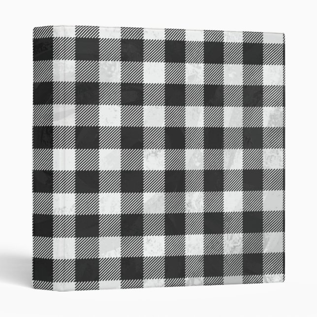 Checkered Plaid Black And White 3 Ring Binder (Front/Spine)