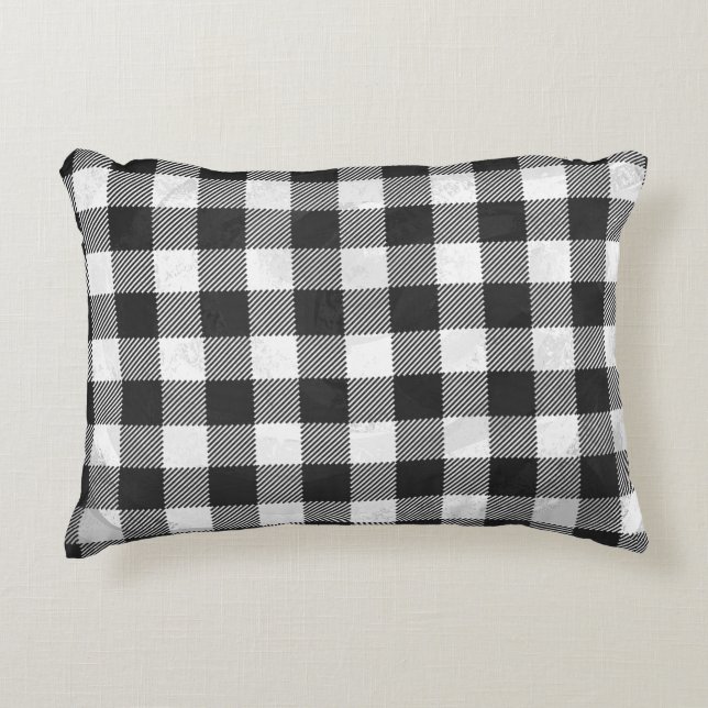 Checkered Plaid Black And White Accent Pillow (Front)