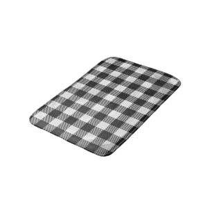 Checkered Plaid Black And White Bathroom Mat