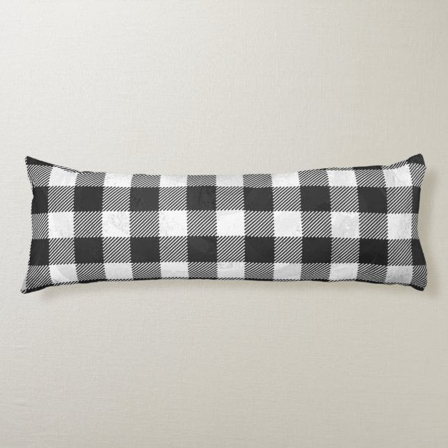 Checkered Plaid Black And White Body Pillow (Front)
