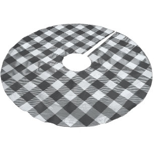 Checkered Plaid Black And White Brushed Polyester Tree Skirt
