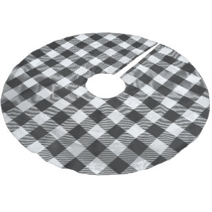 Checkered Plaid Black And White Brushed Polyester Tree Skirt