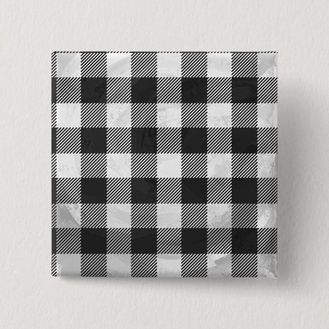 Checkered Plaid Black And White Button (Front)