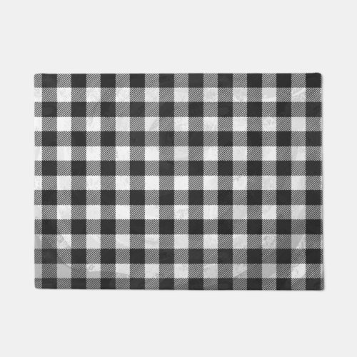 Checkered Plaid Black And White Doormat