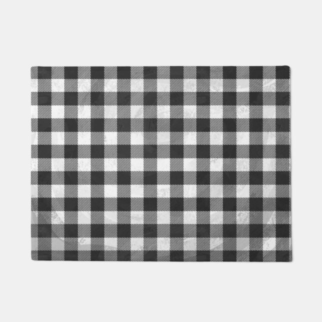 Checkered Plaid Black And White Doormat (Front)