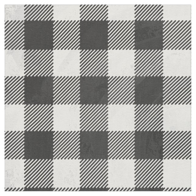 Checkered Plaid Black And White Fabric (Close Up)