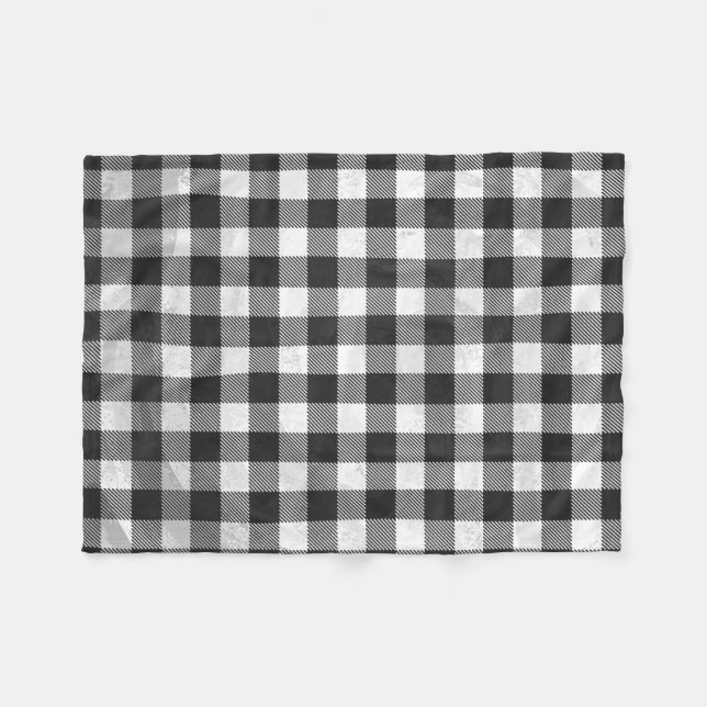 Checkered Plaid Black And White Fleece Blanket (Front (Horizontal))