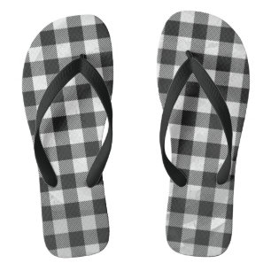 Checkered Plaid Black And White Flip Flops
