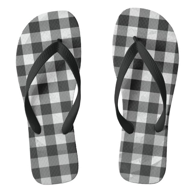 Checkered Plaid Black And White Flip Flops (Footbed)