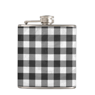 Checkered Plaid Black And White Hip Flask
