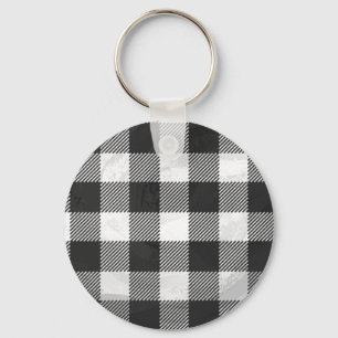 Checkered Plaid Black And White Keychain