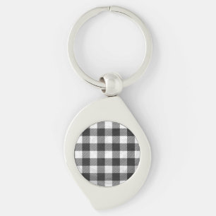 Checkered Plaid Black And White Keychain