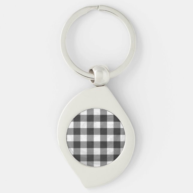Checkered Plaid Black And White Keychain (Front)