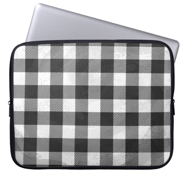 Checkered Plaid Black And White Laptop Sleeve (Front)