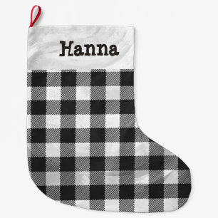 Checkered Plaid Black And White Large Christmas Stocking