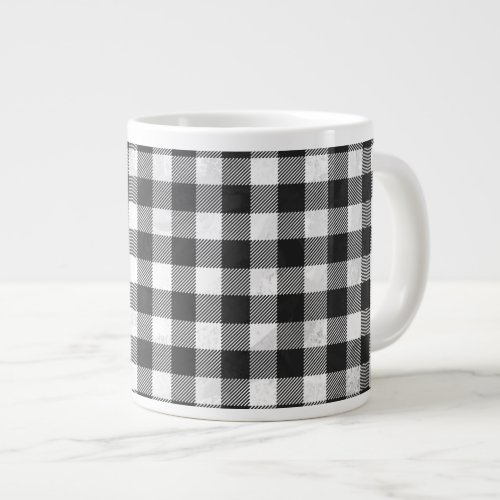 Checkered Plaid Black And White Large Coffee Mug