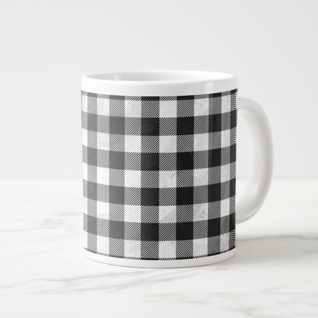 Checkered Plaid Black And White Large Coffee Mug (Front Right)
