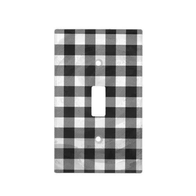 Checkered Plaid Black And White Light Switch Cover (Front)