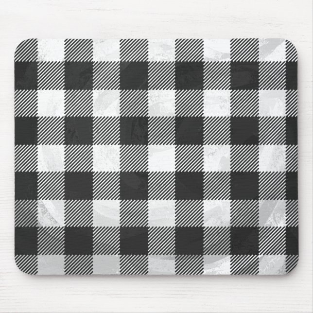 Checkered Plaid Black And White Mouse Pad (Front)
