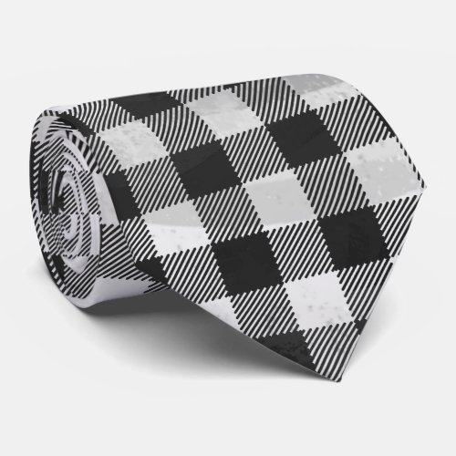 Checkered Plaid Black And White Neck Tie