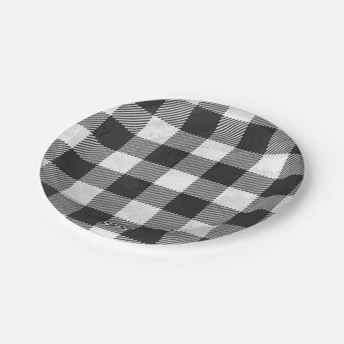 Checkered Plaid Black And White Paper Plates
