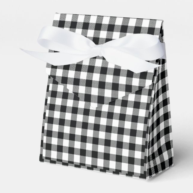 Checkered Plaid Black and White Plaid Favor Boxes (Front Side)
