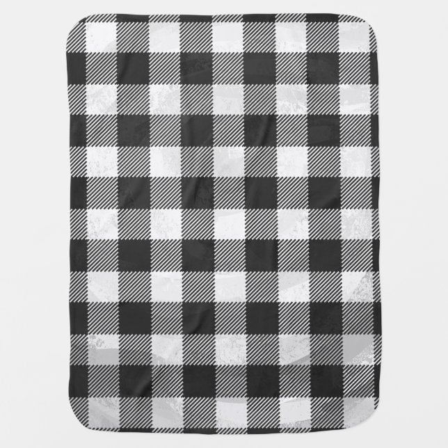 Checkered Plaid Black And White Receiving Blanket (Front)