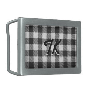 Checkered Plaid Black And White Rectangular Belt Buckle