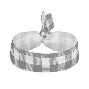 Checkered Plaid Black And White Ribbon Hair Tie