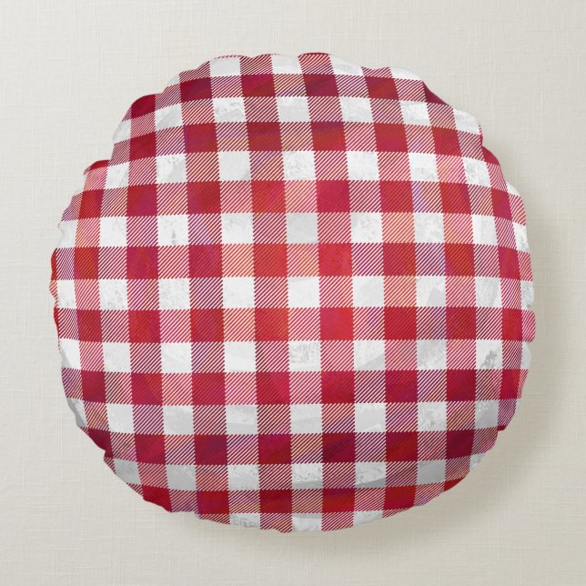 Checkered Plaid Black And White Round Pillow (Front)